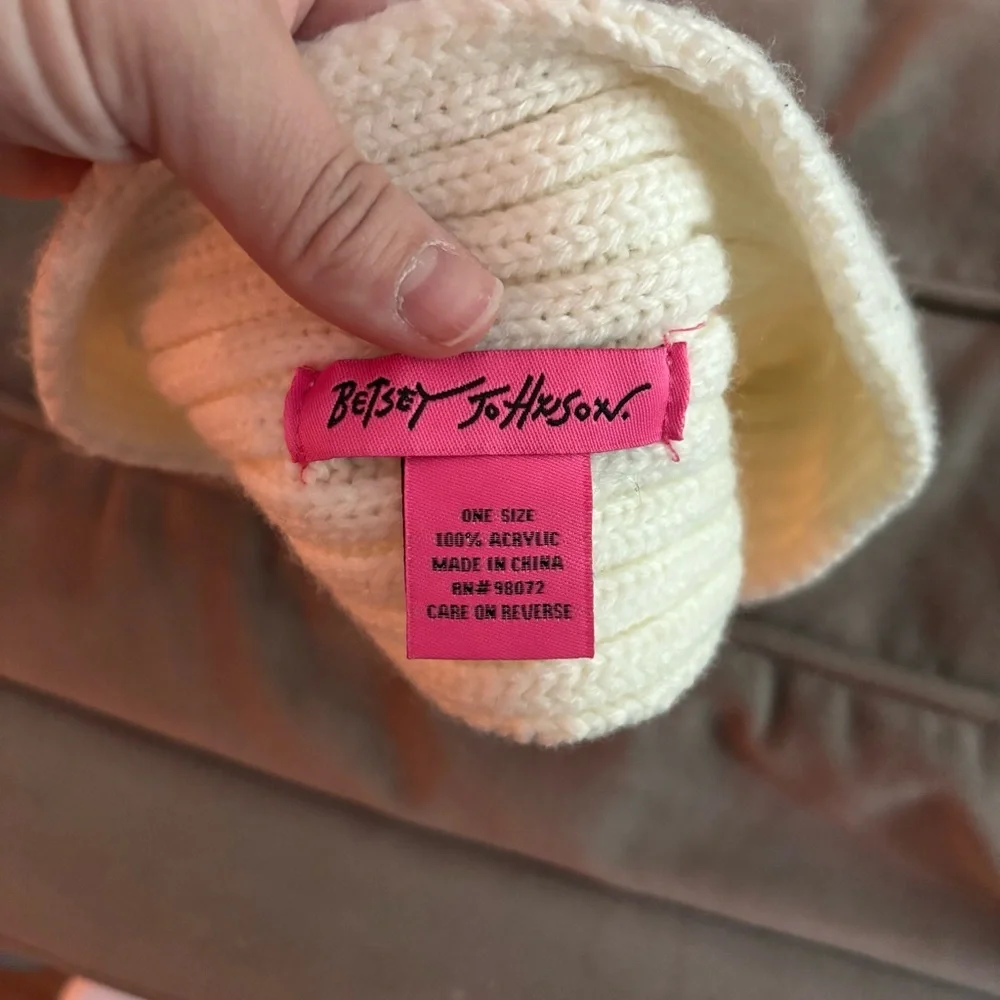 Betsey Johnson Cream Knit Headband with Crystal Detail
